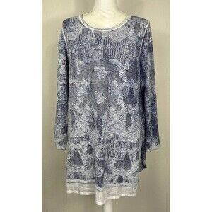John Mark 100% Cotton Blue & White Lightweight Sweater Tunic Size XL